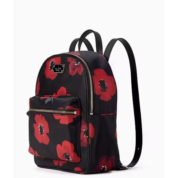 Kate Spade Black and Red Floral Backpack - Picture 2 of 16